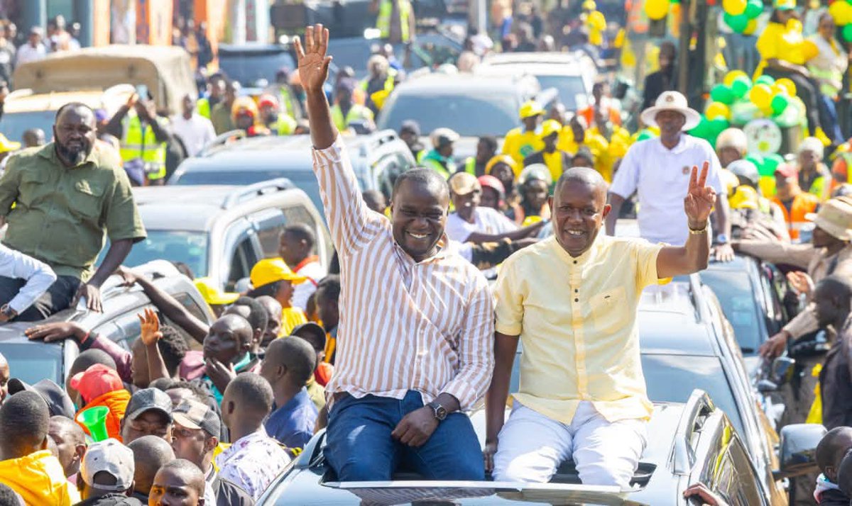 TheTackleKE's tweet photo. Speaker Wetangula, Kimani Ichung'wah, Aaron Cheruiyot, and Farouk Kibet address the Tutam rally at Silverline, Eldoret town, Uasin Gishu County. https://t.co/FhNlXOgE4n