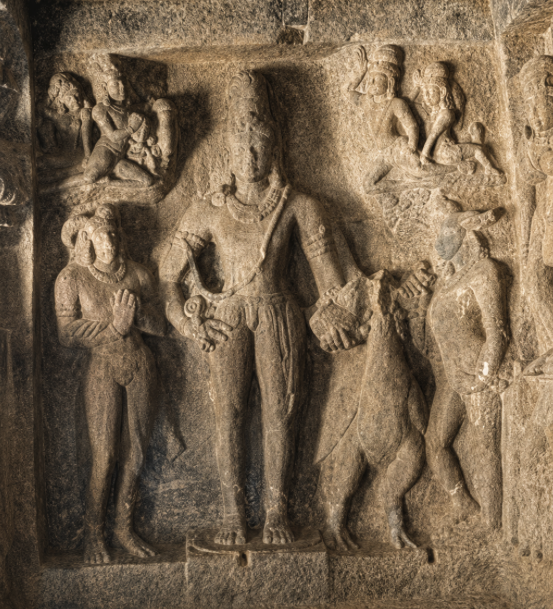 tskrishnan's tweet photo. Naigamesa is not a form of Skanda/Murugan. It was the form taken by Agni, for playing with Murugan when he was born in Saravana Pond.  Mahabharata has a sloka on this. 

अग्निर्भूत्वा ततश्चैनं छागवक्त्रो बहुप्रजः
रमयामास शैलस्थं बालः क्रीडनकैरिव

"Then Agni, assuming a goat-faced form, amused the one dwelling on the mountain, like a child playing with toys"

There are many sculptures which depict Skanda with Naigamesa. Here is one from Ellora which shows Naigamesa with Skanda.