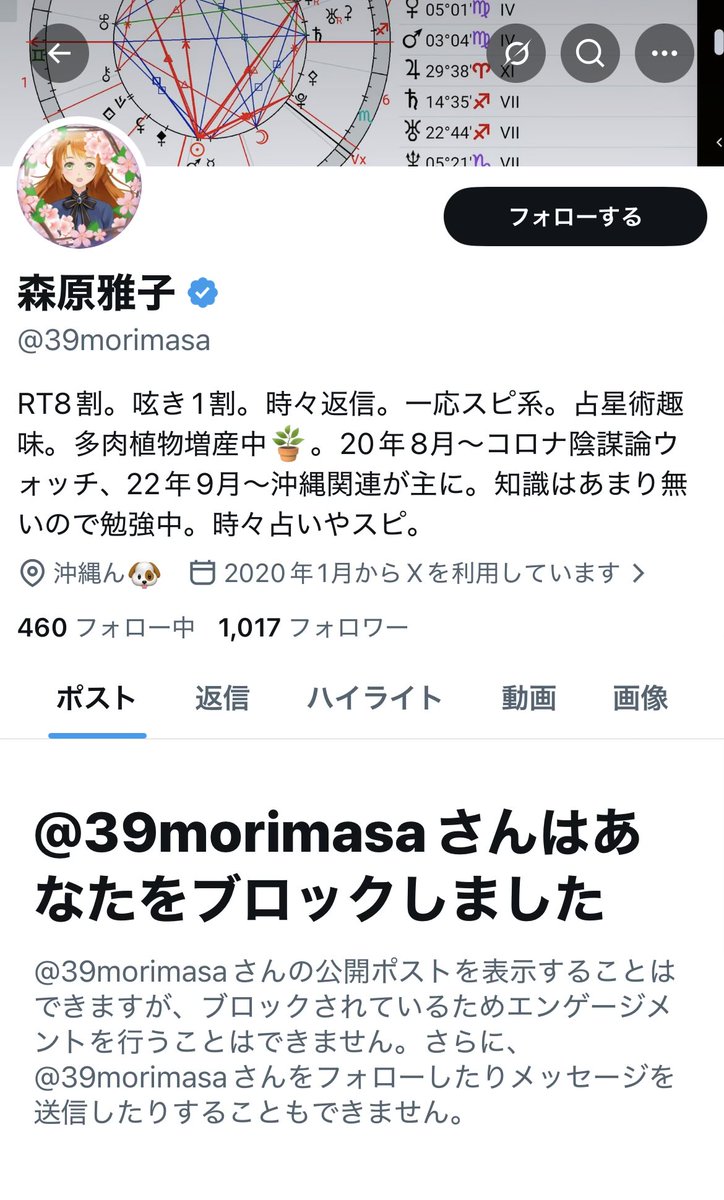 どんな人だと思って見てみたら‥ ブロックされてた。