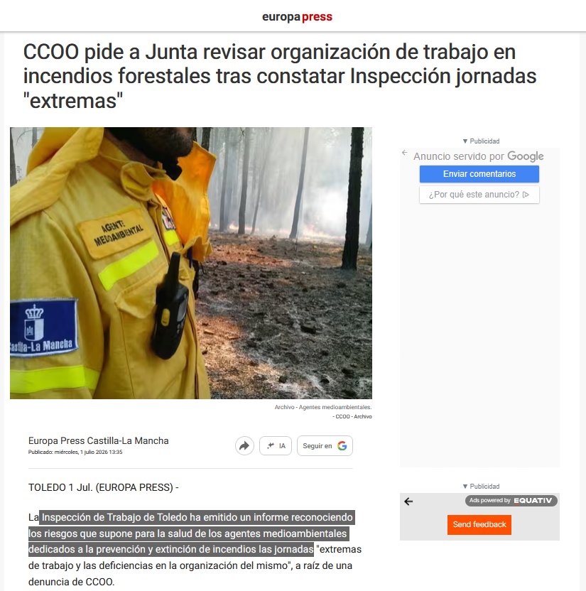 CCOOAgentesJCCM's tweet photo. @zapapic @RUBGAIA @MisesNobu517 @Tania53892458 @kwz_ke @Zorromicalo @Gu_Madero @Emilio_nerpio @AAFF_CCOO_CM @Salvado04711483 @EmilioAgustnGa1 @DOMINGUEZLM @locuspolitikus @Alfredo_PovedaG @PeLopez1 @CarlosIvanArro1 @abejaruc @mixpelirroja @GalloJusticiero @BegoGordon @SERCLM @nuriaq @sonetov @AlbertoRSaeta @SocialcumbreS @Fo6Si @JuanaOLMEDA @_JRCrespo @jlgarciagascon @Guijarrojl @EstherPadillaR @JCCMGuadalajara @JCCMCuenca @JCCMToledo @PepeAlmodovar @susanajaraq @tvillarrubial @HachEsther @AlipioClm @AAMM_Spain @pepetorrecilla @CMM_noticias @RTVEclm @ElSenala @COPE_CLM @CRT_clm @Sergio_GP @garciapage Lo que en #CAM niegan a #AgentesMedioambientales,Inspección de Trabajo #IT nos lo reconoce✊🏽

CCOO advierte a Desarrollo 🆘tenible q si está situación da pie a un accidente laboral,actuará jurídicamente contra l@s responsables‼️

@EPCLM🗞️

https://t.co/CFSK9h6duy

@AntonioMaestre https://t.co/sZ0LaKwVh9