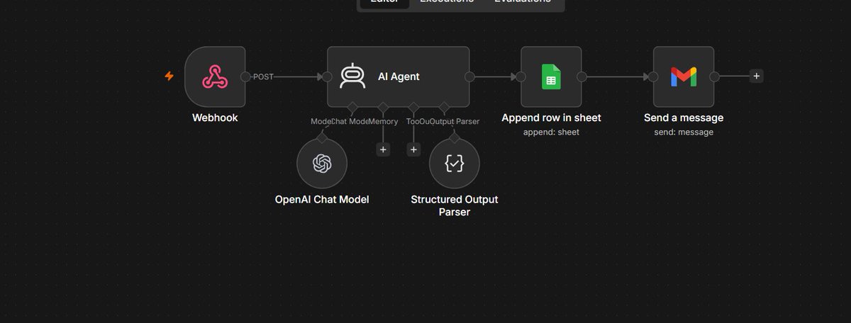 AjOpemi's tweet photo. For Week 1 of my challenge at @theStackedHq , I fixed this with n8n, Web form, OpenAI, and Google Sheets.
- Prospect submits a Tally form
- n8n triggers instantly
- OpenAI writes a summary of what the client needs
- Lead gets appended to Google Sheets with a timestamp with Mail. https://t.co/erxqdQP8QT