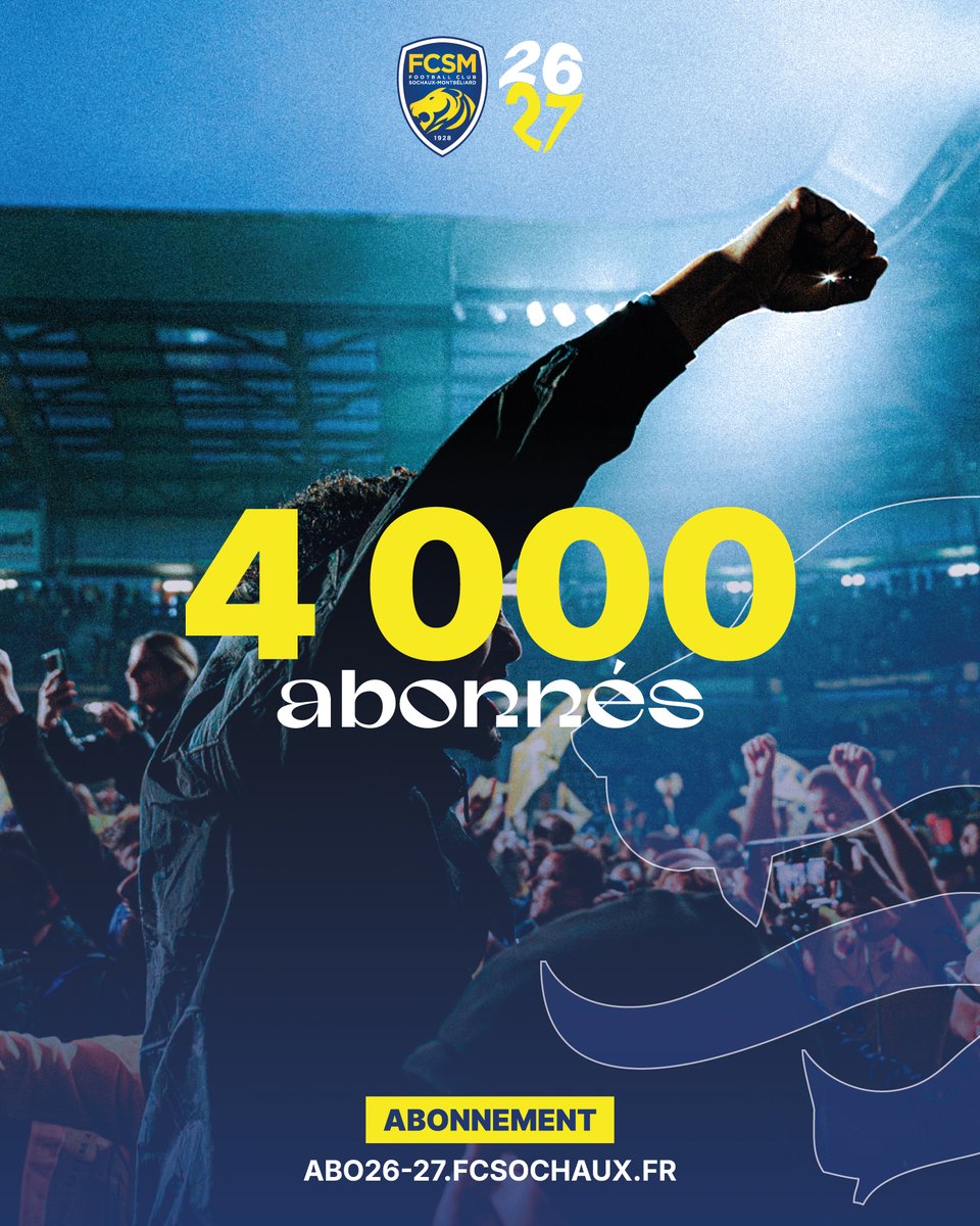 FCSM_officiel's tweet photo. 🤯 Déjà 𝟒 𝟎𝟎𝟎 𝐚𝐛𝐨𝐧𝐧𝐞́𝐬 pour cette nouvelle saison !

À peine 10 jours après l'ouverture de la campagne, vous avez déjà répondu présent en nombre 🫶

#TOUSABONAL pour le retour du FCSM en @Ligue2BKT !

🎟️ https://t.co/av34lkS2EL https://t.co/PFY7FizqDr