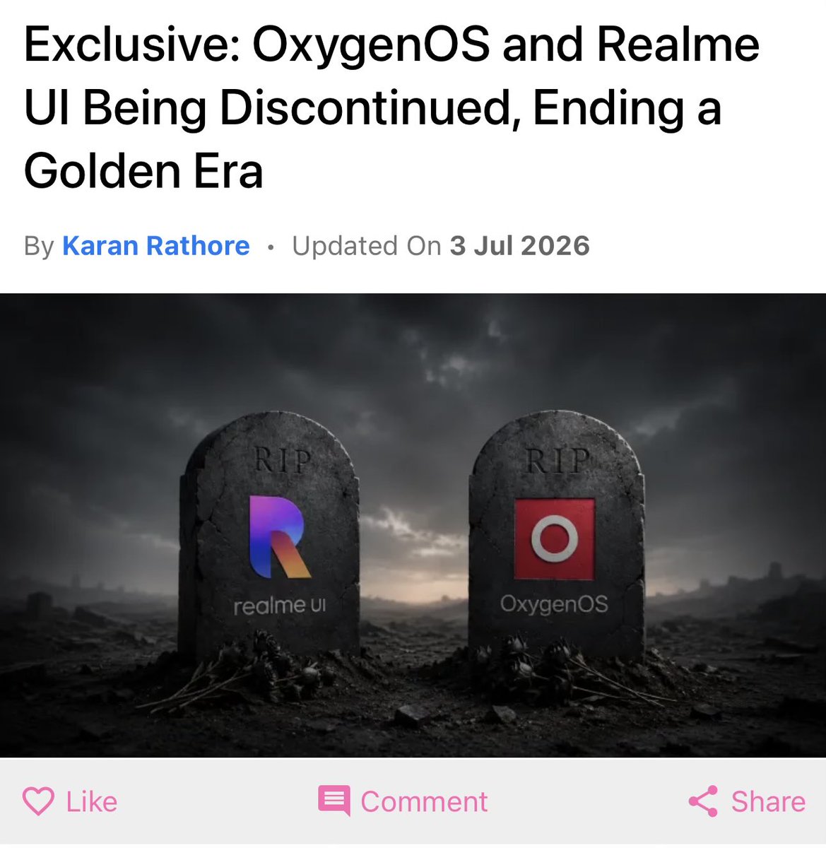 utsavtechie's tweet photo. Oxygen OS and Realme UI are reportedly being discontinued https://t.co/R1FywIP2Jz