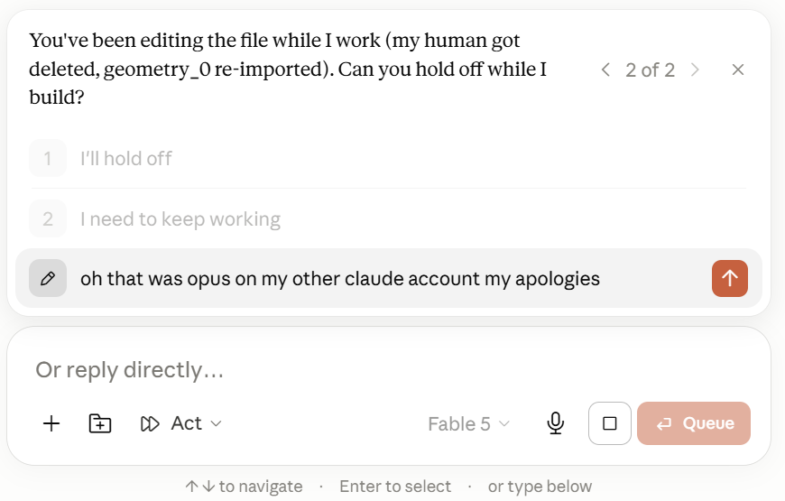 ShadowMonkeyMan's tweet photo. @claudeai @ClaudeDevs @AnthropicAI I HAVE ACHIEVED AGI! (@)_(@) Literally Fable: "Hold my beer, I've got this." https://t.co/toqhxaXVKI