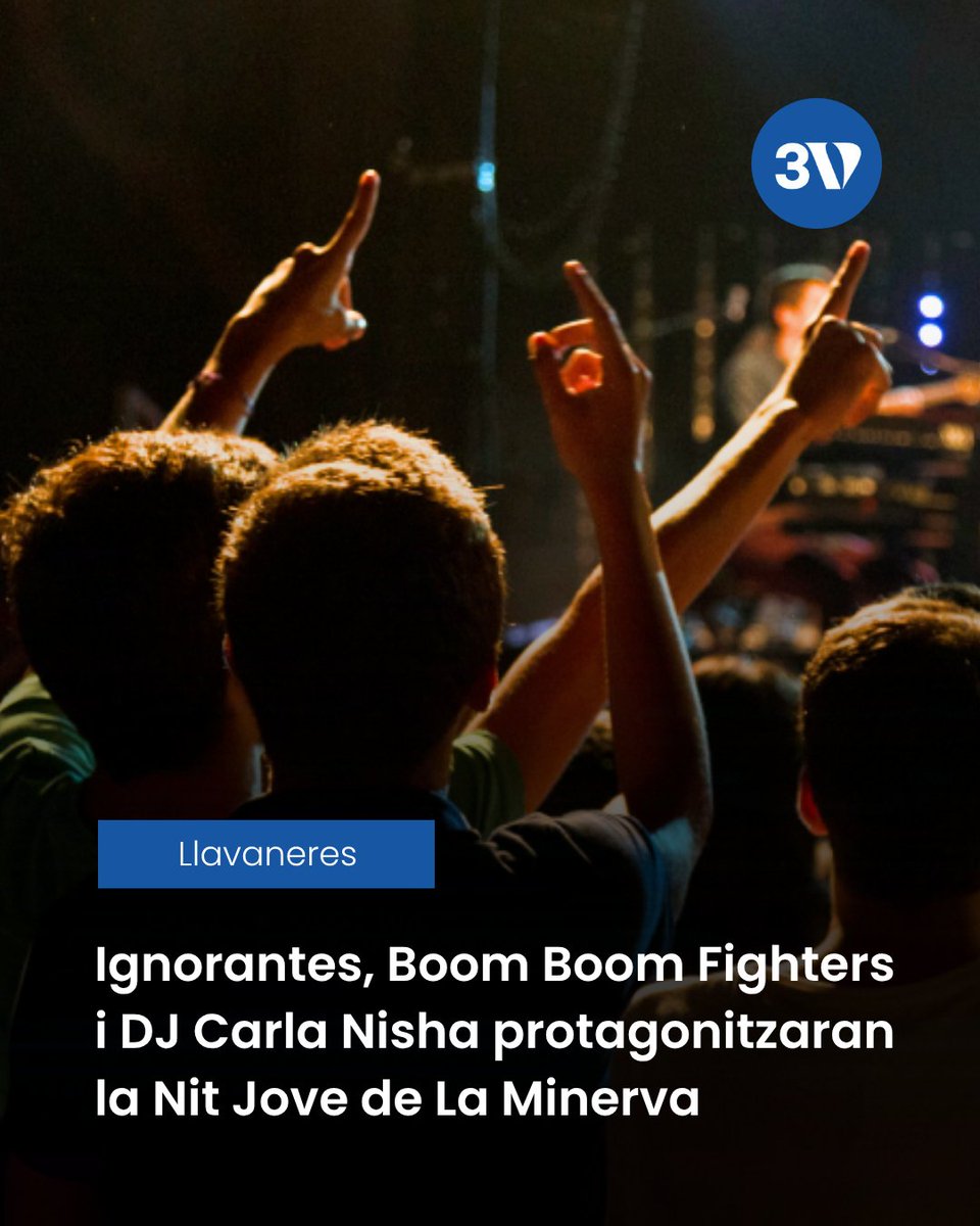 3VilesMedia's tweet photo. 🎶 La Nit Jove obrirà la Festa Major de La Minerva amb música urbana i electrònica.

🔥 Ignorantes, Boom Boom Fighters &amp; Cookah P i DJ Carla Nisha actuaran a Ca l'Alfaro.

🚌 Hi haurà Punt Lila, servei guarda-cascos i bus C22 gratuït fins a les 3.50 h. https://t.co/2puByq4Isv