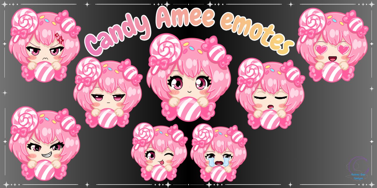 RaineyDDesigns's tweet photo. Meet #CandyAmee my next emote I will be releasing in a week! keep an eye out on my ko-fi! 

#kofi #kawaii #candy #amee #chibi #chibiart #emote #emoji #discord #discordemote #twitch #twitchemote https://t.co/FDeF94g0zp