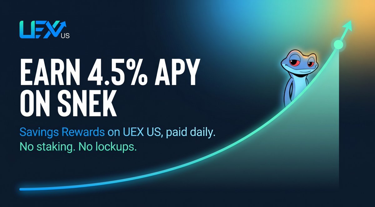 uex_us's tweet photo. Your SNEK can earn while you hold.

Earn 4.5% APY on your SNEK with Savings Rewards on UEX US:

- Paid daily, straight to your wallet
- No staking, no lockups
- Withdraw anytime

Start earning now at UEX US!