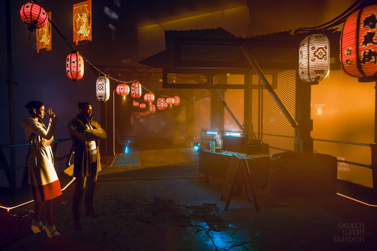 deathgamemaiden's tweet photo. 05:57. Hanako Arasaka and Goro Takemura at the Japantown market
#Cyberpunk2077 
#VirtualPhotography #TheCapturedCollective 
#TCCShops https://t.co/QhZXbne0we