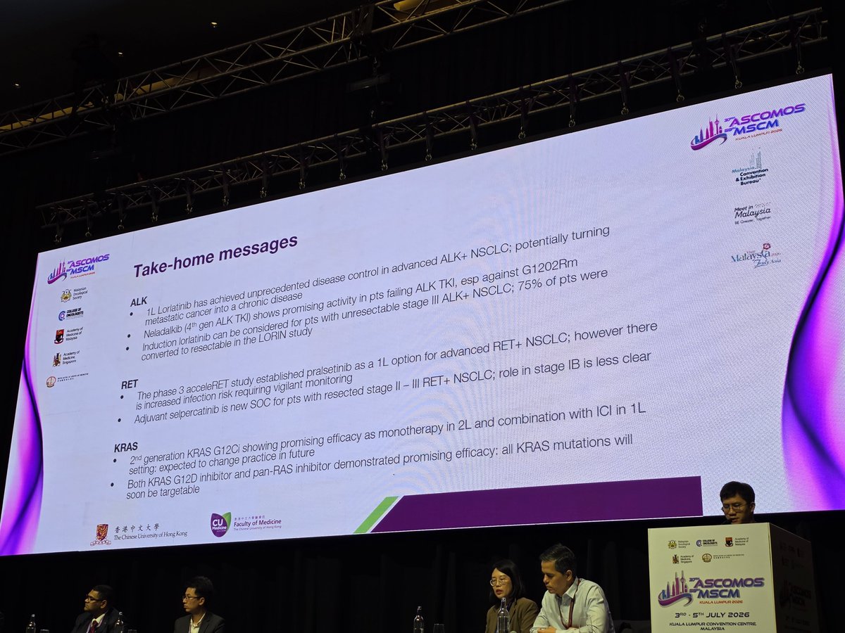HHorinouchi's tweet photo. 🌟 #ASCOMOS26 #AGA postive #LCSM
🔥Beyond our Common Foes in Lung Cancer
✅Rare Drivers in NSCLC: What Oncologists Must Know
🎙️ @mollylisc
🎯 #ALK Lorlatinib, Neladalkib
🎯 #RET adjuvant Selpercatinib
🎯 #KRAS Divarasib, Olomorasib, Calderasib, Daraxonrasib
🔗 https://t.co/nHNial2FSw
@OncoAlert @Larvol @ALKPositiveinc @RetRenegades @KRASKickers