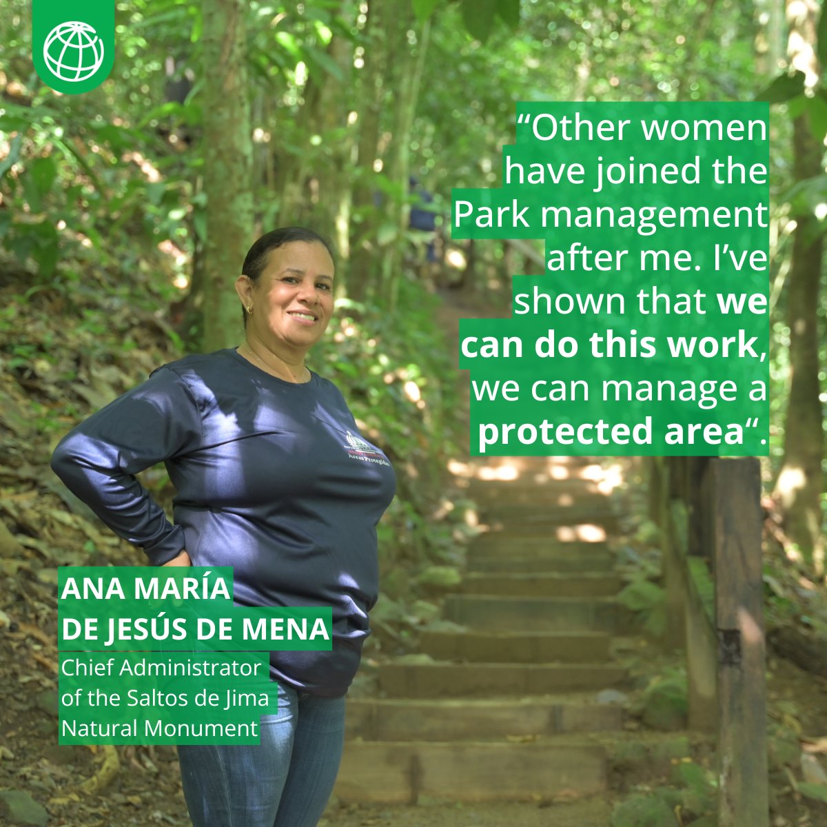 WorldBankGroup's tweet photo. In the Dominican Republic, women are leading efforts to protect forests and promote community development through ecotourism.

Ana María started out as a foreman and is now the Chief Administrator of the Saltos de Jima Natural Monument. 

Know her story: https://t.co/B3pQ0MsUxE https://t.co/ROUwFJzQyz
