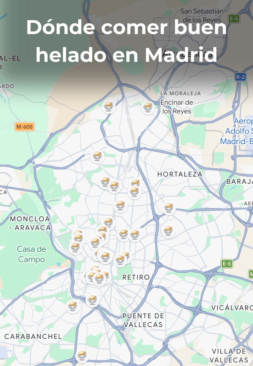 AlfonsoCSuarez's tweet photo. Dónde comer buen helado en Madrid 🍦

El helado de calidad se nota desde el principio: cremoso, sin cristales de hielo, sabor intenso y el dulzor justo.

En Madrid hay de todo: heladerías clásicas, puro gelato italiano, helado argentino y hasta un libanés.

Aquí la lista de 23 heladerías (35 locales, porque cuatro de ellas tienen varias sedes) para no fallar: 👇

- Gelato Lab
- Heladería Moustache
- Fré | Lebanese Ice Cream
- Heladería Brando
- Porteño Heladería
- FANÁTICA Heladería Artesanal
- Gelateria La Romana dal 1947
- Ragazzi Gelato
- Labonata Heladería
- Gelateria La Dolce Fina
- Sani Sapori
- Kalúa Helados
- La Gelateria Italiana
- Di Angelo Gelateria
- Helados Patagonia Artesanal
- Heladería Cuore
- D'VIS Heladería Artesana
- Helados Artesanales Calero
- Heladería Tozzi
- Maison Glacée
- Ferruccio Gelato Montecarmelo
- Heladería Dolce Palatino
- Bibì e Bibò

¿Qué heladería falta en esta lista? Os leo 👇