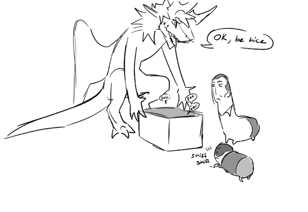 LuckyManticore's tweet photo. @_dagixx I was really worried that chudtag wouldn't be nice to the new little baby's I found, but he is being verry delicate with them! 

I think they are all going to get along verry well! even though the older baby seems a bit feisty https://t.co/ZDgnBc6XVk