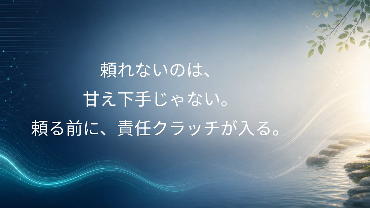 TomoP_HyperFlow's tweet photo. 支援者ほど、
人に頼る場面で固まりやすいことがあります。

相談されると動ける。
相手の痛みにはすぐ気づく。
困っている人を見ると放っておけない。
必要とされると力が出る。
人のためなら、多少無理しても頑張れる。

でも、自分が助けてほしい時は言葉が出ない。
「ちょっと手伝ってほしい」
「今、迷っている」
「少し聞いてほしい」
「一人だとしんどい」
「助けてほしい」
そう言えばいいだけなのに、言えない。

迷惑かもしれない。
相手も忙しいかもしれない。
自分でやった方が早い。
このくらいで頼るのは申し訳ない。
ちゃんとしている自分でいなきゃ。
そうやって飲み込む。

そして結局、ひとりで抱える。
限界まで頑張る。
平気なふりをする。
「大丈夫です」と言う。
本当は大丈夫じゃないのに、支える側に戻ってしまう。

多くの場合、これは
甘え下手。
プライドが高い。
人を信じられない。
弱みを見せられない。
と言われます。

でも、本当は違うかもしれません。
頼れないのではなく、
頼る前に責任クラッチが入ってしまう。
頼るという行為は、
自分の未完了を外に出すことです。
自分だけでは足りないと認めること。
自分の困りごとを見える場所に置くこと。
誰かに受け取ってもらう余地を作ること。

支援者や個人起業家にとって、
これはかなり繊細な行為です。

いつも支える側でいる人ほど、
支えられる側になることに慣れていない。
だから、助けを求める前に、
身体が先に動きます。
自分で何とかしよう。
迷惑をかけないようにしよう。
弱く見えないようにしよう。
相手の負担にならないようにしよう。
もっとちゃんとしよう。
これが、過剰責任クラッチのズレです。
頼ることにも、1速があります。

いきなり大きく頼らなくていい。
全部を打ち明けなくていい。
弱さをさらけ出さなくていい。

まずは、小さく共有する。
「今ちょっと迷ってる」
「少しだけ聞いてほしい」
「これ、一人で抱えすぎてるかも」
「まだ整理できてないけど、話してもいい？」
そのくらいでいい。

頼るとは、相手に背負わせることではありません。
自分の内側に閉じ込めていたものを、
少しだけ外に出すことです。
頼れない自分を責める前に、
頼る直前にどんな責任スイッチが入っているのかを見てあげてください。

あなたが甘え下手なのではなく、
助けを求める時の神経クラッチがズレているだけかもしれません。
