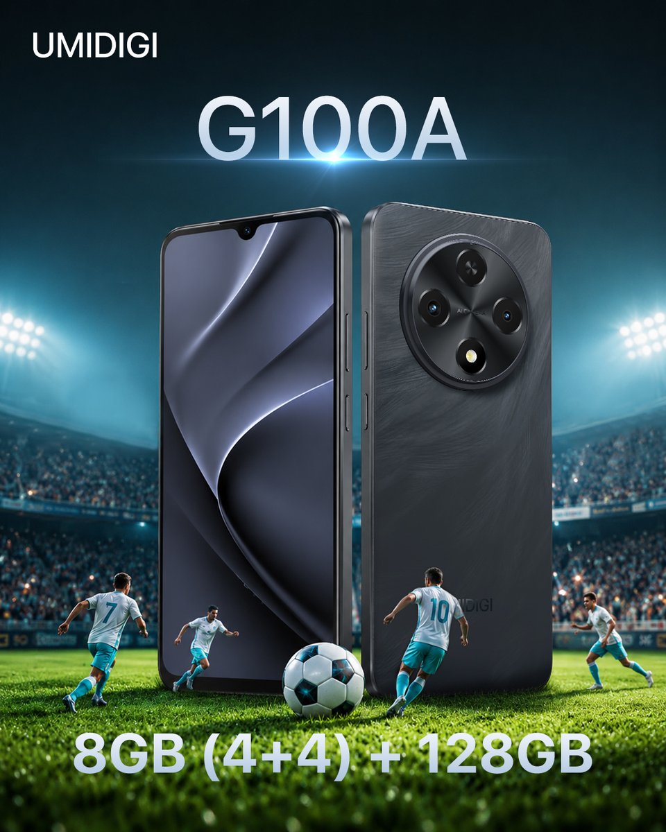 umidigi's tweet photo. ⚽🌿 Football energy feels smoother when every match update and highlight flows effortlessly on #G100A smartphone with 8GB (4+4)+128GB memory built for fast switching across apps while you stay close to the grass pitch and every intense moment in real-time action. 📱🔥 https://t.co/TCcyvanC5U