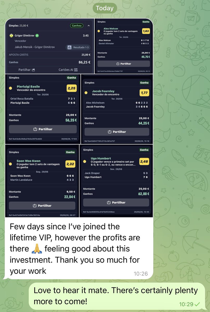KingTennisTips_'s tweet photo. Big results and kind words from some of our VIP members!! 📈😁

Just look at those returns 🤩 

This could be you! Get involved and smash #wimbledon with us 👇

#sportsbetting #tennisbetting #tennisbets #tennistips #tipster https://t.co/8CNx2lQtxK
