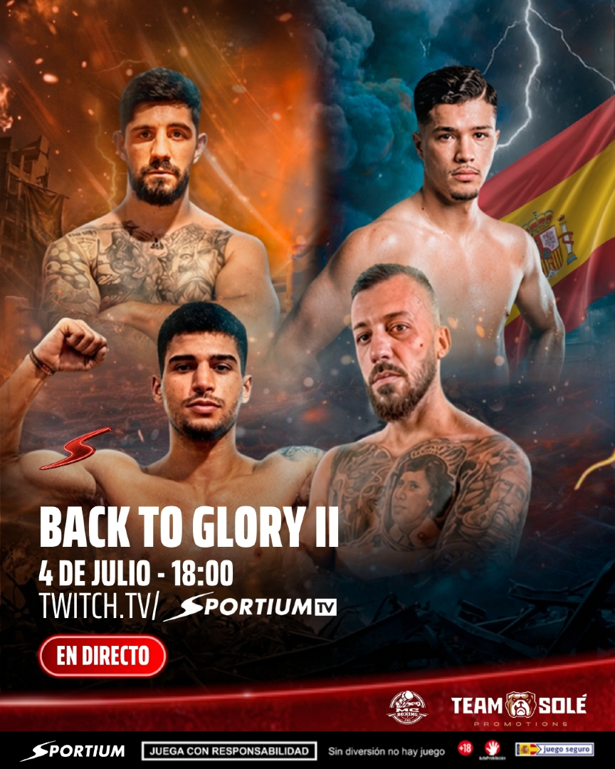 sportium's tweet photo. El 4 de julio no será una velada más.
🔥Será un VELADÓN🥊

Este 4 de julio a las 18:00h⏰ retransmitimos en directo una nueva velada @backtoglory__ desde SportiumTV.
📺 Síguelo en directo en https://t.co/VR9dCIouT9 

🥊 debut profesional de @_.jose.andrade
🏆Campeonato de España K1🇪🇸 @faaress.dz @gk1.team
💥 Regreso de @jooeleuuppercut 

Pasión. Emoción. Talento. Debuts. Campeones. Regresos. Y un ambiente que solo se vive cuando el combate es de verdad.