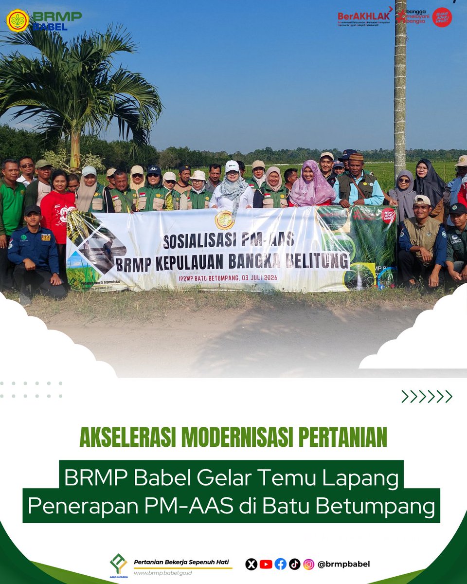 brmpbabel's tweet photo. Bangka Selatan, 3 Juli 2026 – Balai Besar Penerapan Modernisasi Pertanian Kepulauan Bangka Belitung sukses menyelenggarakan kegiatan Temu Lapang bersama sejumlah kelompok tani, penyuluh, dan stakeholders terkait di IP2MP Batu Betumpang. https://t.co/kYc2j2eF8f