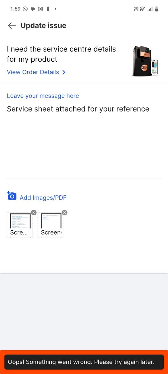 VrindavanDeepak's tweet photo. @flipkartsupport Still isuue not resolved. Unable to attach job sheet in app. But receiving msg and emails continuously to attched required documents. The same has been attached in chat also. Really very pathetic service. Please beaware of such online frauds https://t.co/oBdv0cwhLp