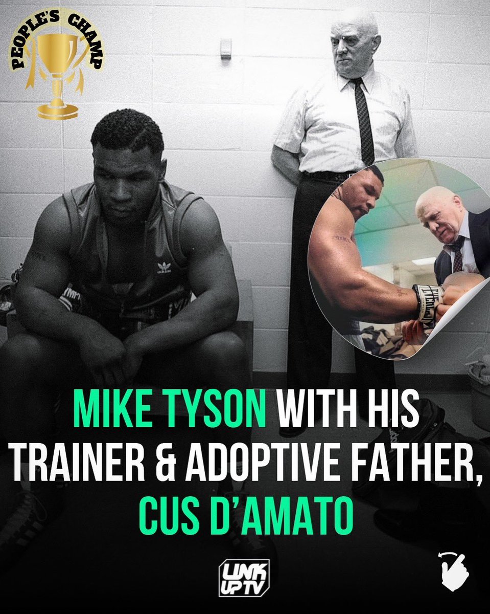linkuptv's tweet photo. Mike Tyson with his trainer &amp; adoptive father Cus D’Amato 🥇🖤 D’Amato took a 12 yr old Tyson under his wing after his mother passed away &amp; guided him into the world of boxing.

He passed away a year before Tyson became the youngest world heavyweight champion in history at age 20 https://t.co/0UXq3oTHYf