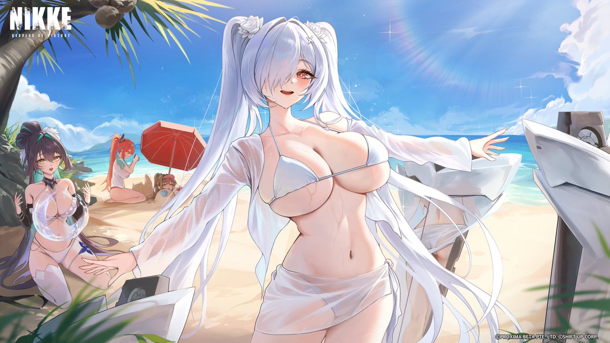 NIKKE_japan's tweet photo. 【シンデレラと夏のビューティーチェック】
王子様。
私の水着姿を楽しみにしていたのでしょう？

どう？
輝いていて、とても美しいでしょう？✨

シンデレラの一番輝いていると思うポイントを、ぜひコメントで教えてください💙

📷イラスト：奎珍(@9ujin_ )

#NIKKE https://t.co/m8B3XsoLNU