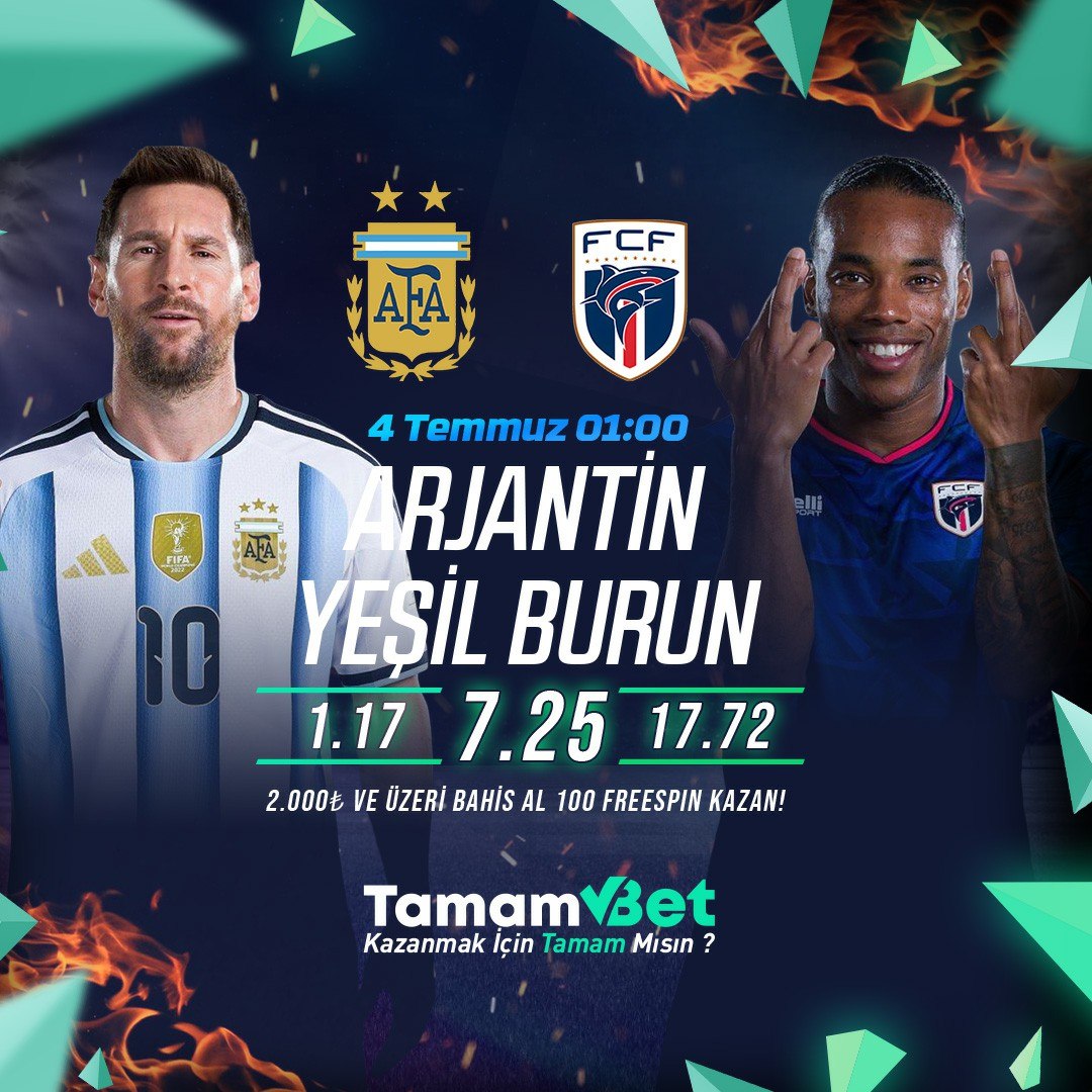 TamamSocialX's tweet photo. 🚀 Büyük mücadele TamamBet'te!

⚽️ Arjantin - Yeşil Burun Adaları

🎁 2.000₺ ve üzeri bahis al, 100 Freespin kazan!

💚 Şimdi katıl, kazanmaya başla!

Tamambet Giriş: https://t.co/7FYPXUFSVr https://t.co/mYqd2EMUvA