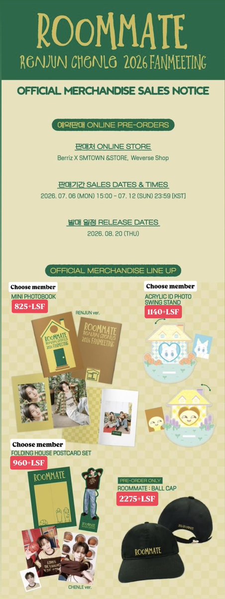 daesangdistrict's tweet photo. [PHGO] #PHGO | #DaesangDistrictGO 

✨2026 #RENJUN&amp; #CHENLE FANMEETING [#ROOMMATE] OFFICIAL MD

🌷All prices+LSF

Cutoff: 7/12
DOP: 7/31
Release: 8/20

To order: https://t.co/GtKxvzGhar

#NCT #NCTDREAM #NCTzen https://t.co/qGrjfK0fU3