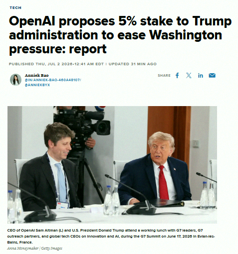 qu6nr's tweet photo. Breaking 🚨: OpenAI might hand Trump's team a 5% share 👀 At their current $852 Billion valuation, that’s north of $42 Billion 🤑 https://t.co/vkWy4oAr4v