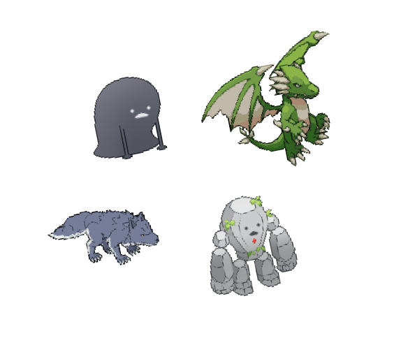 ドット絵のモンスター。 イラストをツールで減色＋縮小、その後で手