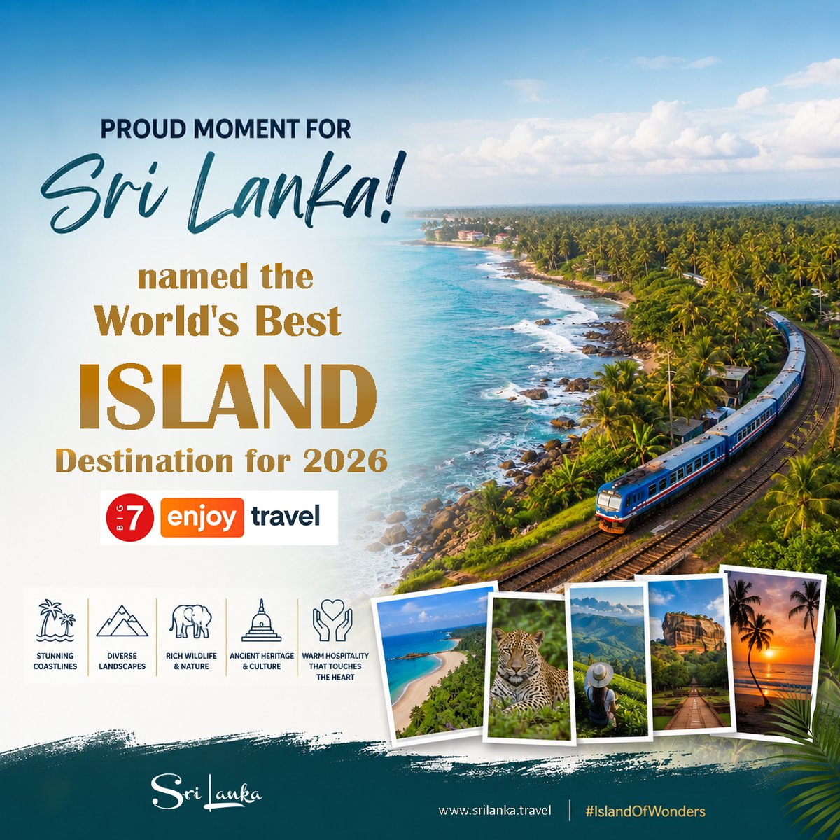 tourismlk's tweet photo. Sri Lanka is the World's Best Island Destination for 2026!

#VisitSriLanka #SriLanka #WorldsBestIsland #Big7Travel #Travel2026 #WonderOfAsia #IslandLife #ExploreSriLanka #DestinationSriLanka https://t.co/qvMsfZ0RUM