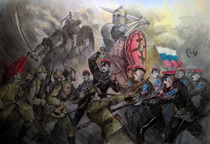 WorldWarNow_'s tweet photo. ‼️☦️🇷🇺 Between 1917 &amp; 1922 - The White Army fought bravely &amp; selflessly against the Bolshevik horde.

It was a true historic example of Christian Russia fighting against Red Khazaria. 

Orthodoxy versus Talmudism. https://t.co/QFTB0aWO4j
