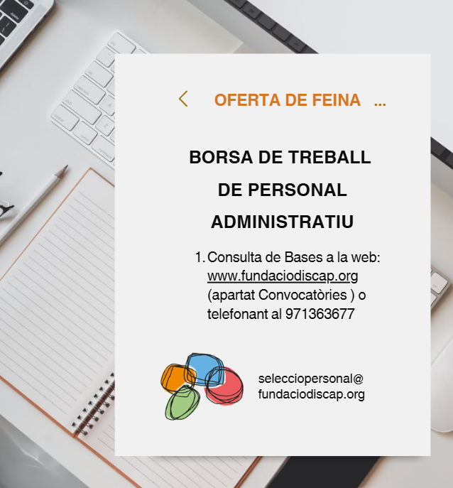 FundacioMenorca's tweet photo. 📷 Convocatòria de feina
Obrim Borsa de Treball de Personal Administratiu.
📷 Bases de la convocatòria: https://t.co/W7P2DYFLVi (Actualitat → Ofertes de feina)
📷 Informació: 971 36 36 77 Veure menys https://t.co/0QBBCHibPn