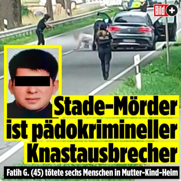YveK22's tweet photo. Ja, was soll man da noch sagen? 
In der Türkei laufen laut der BILD mehrere Strafverfahren wegen Sexualdelikten, u.a. wegen Missbrauchs seiner eigenen Tochter. Die Bildzeitung dokumentiert mit den jeweiligen Aktenzeichen, also wird das stimmen. Er war wohl schon dreimal verheiratet. In der Türkei saß er in Untersuchungshaft, konnte ausbrechen und zurück nach Deutschland reisen, wo er geboren wurde. Das war 2021 und seither konnte er sich hier, trotz der Fahndung in der Türkei, frei unter uns bewegen. Gleichzeitig erhielt er Unterstützung einer Beratungseinrichtung für Migranten, die offensichtlich vom Bundesprogramm "Demokratie Leben" mit hohen Summen an Steuergeldern gefördert wurde. 
Die Fahrerin des Fluchtwagens ist wiederum in dieser Beratungsstelle angestellt, gleichzeitig aber die Patentante des Babys des Täters und die Schwiegermutter des SPD Politikers Deniz Kurku. Im Kennzeichen des Fluchtautos, ein AMG GLE 43 Coupe (Wert ca. 30.000 - 40.000 Euro) sind die Initialen von Kurku zu finden. 

Und dieser Mann, der seit Jahren von der Türkei wegen schwerer Straftaten gesucht wird, rennt hier also frei herum. Dann wird gegen ihn wegen Misshandlung seines Babys ermittelt und offensichtlich wurde bei den Ermittlungen hierzu von Seiten der Behörden nicht die Vergangenheit des Täters betrachtet, denn man wusste bis jetzt nichts von der Fahndung in der Türkei. 
Ich komme wieder zu dem Punkt, dass die Bedingungen für die Untersuchungshaft geändert werden müssen. Denn Tatsache ist, hätte man nach dem Verdacht der Kindesmisshandlung nicht das Baby aus der Familie sondern den Vater in Untersuchungshaft genommen, wären jetzt die sechs getöteten Personen noch am Leben. 

Es stellt sich auch die Frage, inwieweit die Fahrerin des Fluchtautos und Schwiegermutter des Politikers von der Vergangenheit des Täters und der Fahndung nach ihm informiert war. Ihre Angabe, Fatih G. hätte sie unter Vorhalten der Waffe gezwungen, loszufahren, wird angesichts der ganzen Entwicklungen jedenfalls immer unglaubwürdiger.