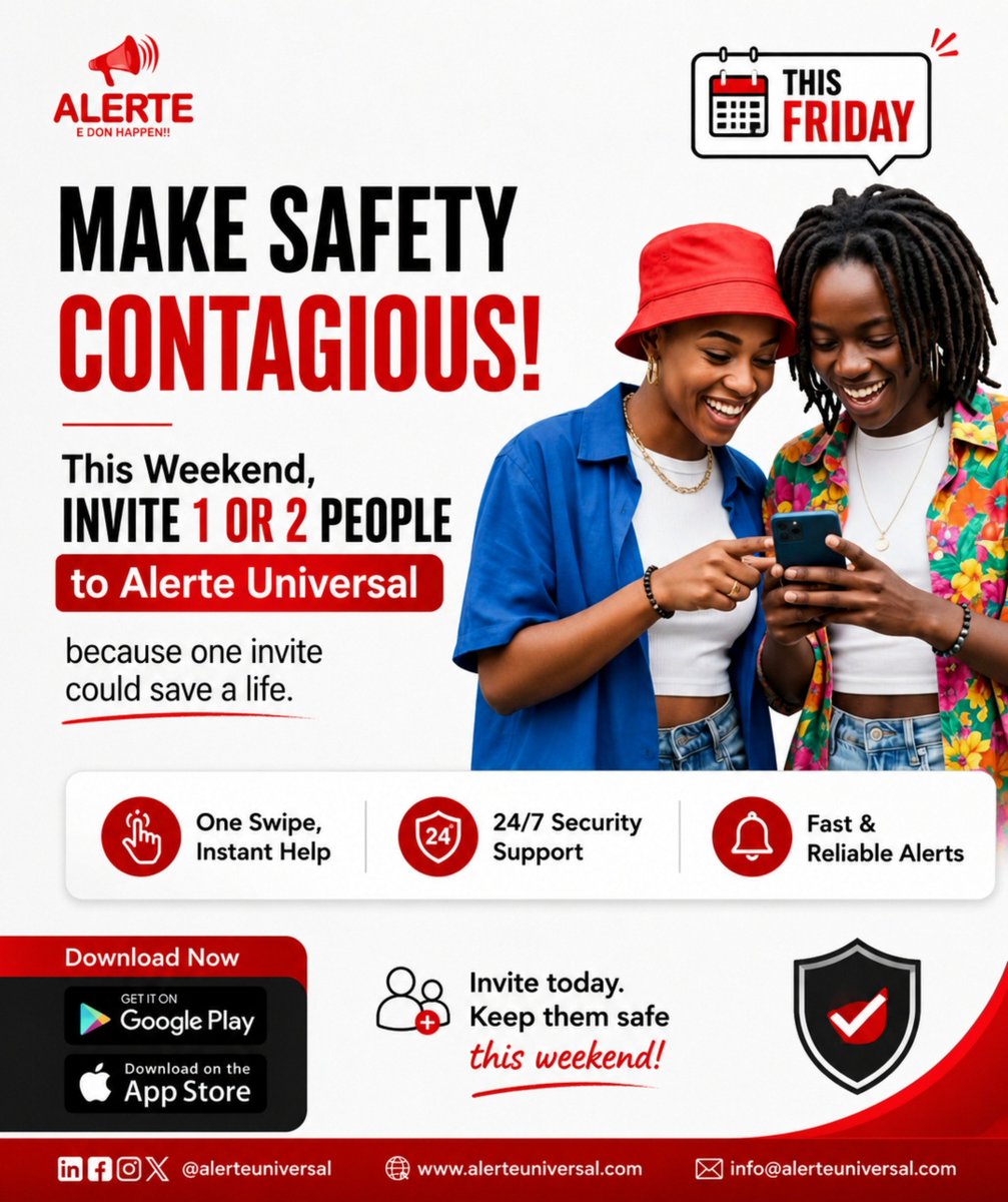 alerteuniversal's tweet photo. Invite 1 or 2 people to download Alerte Universal. One invitation could make all the difference when it matters most.
Let's build a safer community, one invite at a time.
#AlerteUniversal #StaySafe #InviteAFriend https://t.co/0vBnnykOSG