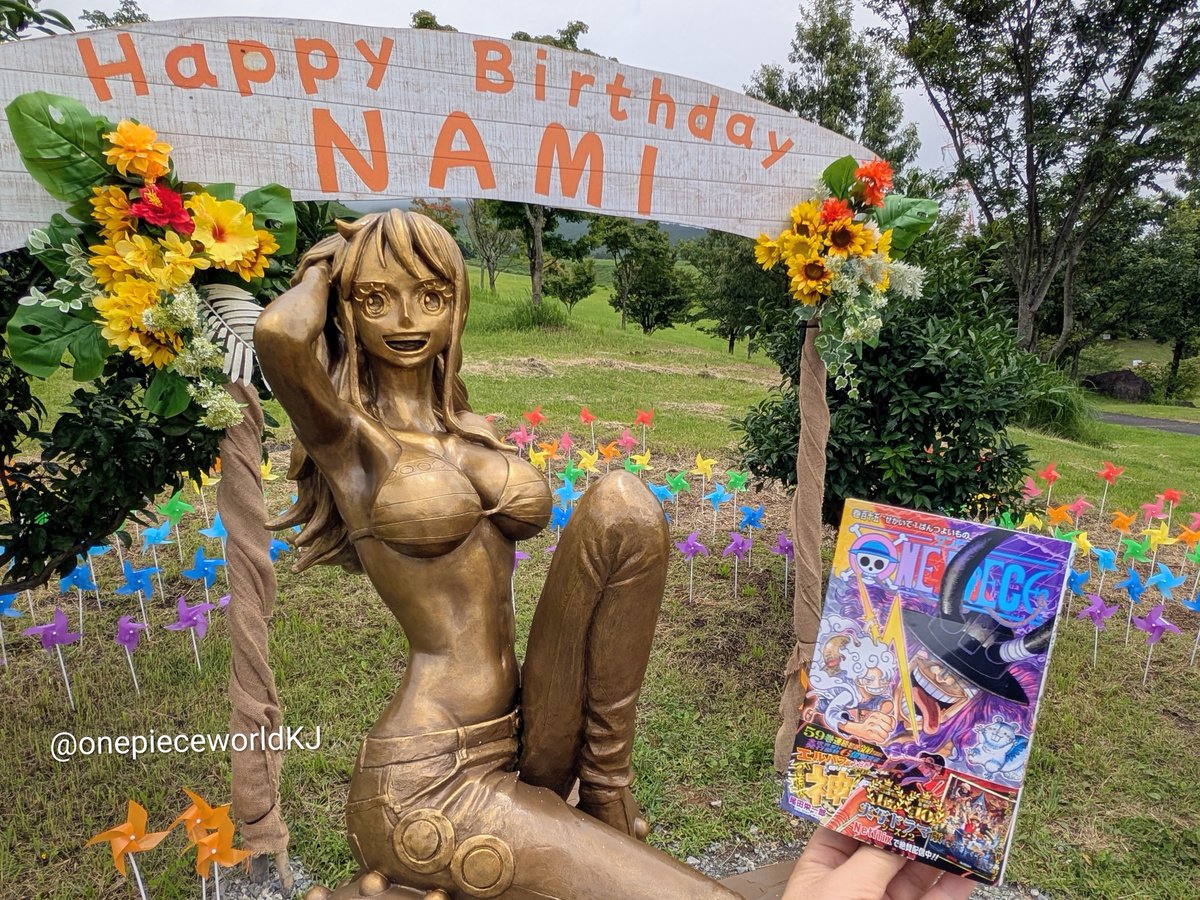 onepieceworldKJ's tweet photo. ナミ誕生日おめでとう！🎉🍊そして今日はワンピース115巻の発売日。ダブルでめでたい！風が通り抜ける度に回る風車がとても美しいです！
#時々ナミ #熊本 #ワンピース #ナミ #尾田栄一郎 #onepiece  #nami #EiichiroOda #Kumamoto #西原村 #ナミ誕生祭2026 #ナミ生誕祭2026 #birthday #誕生日 #萌の里 https://t.co/Xk62jpxGMN
