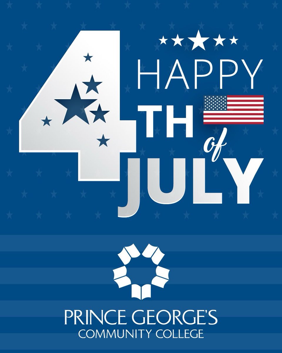 PGCCOWLS's tweet photo. Prince George’s Community College will be closed Friday, July 3, 2026 in observance of Independence Day. We wish our students, faculty, staff and community a safe and happy holiday! 🇺🇸 https://t.co/nxKExf61XD
