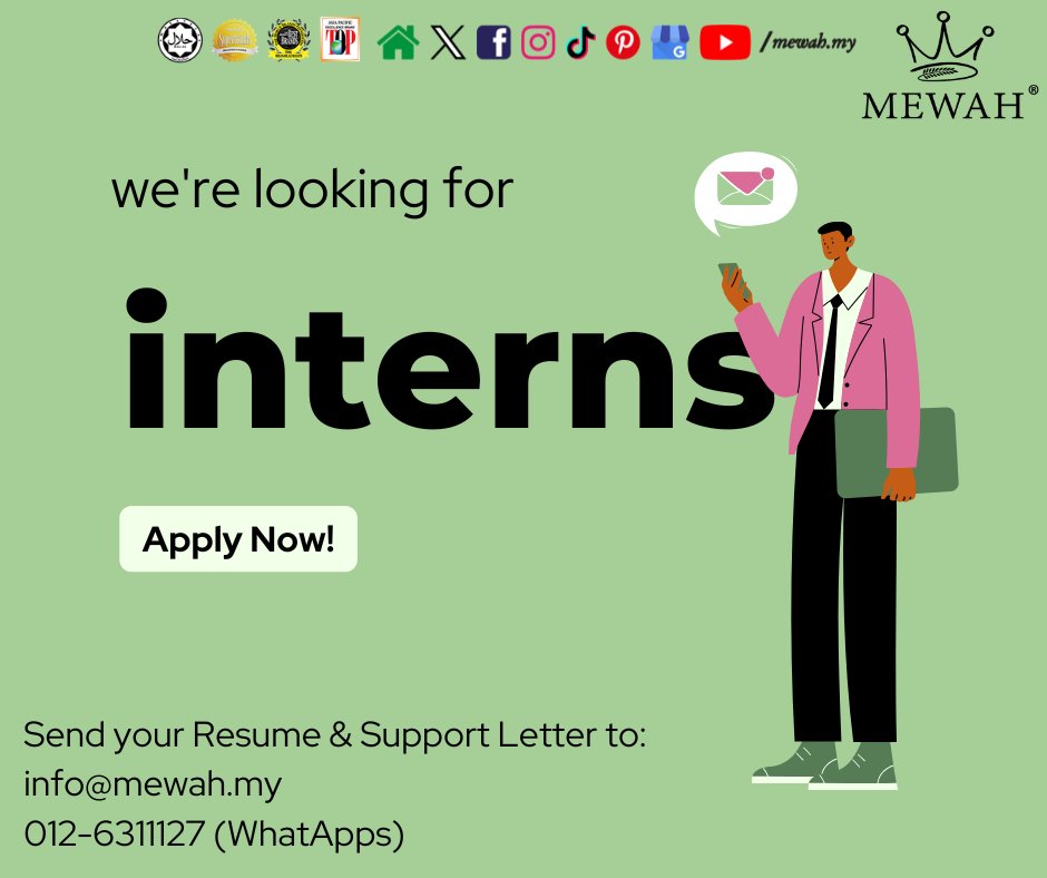 MewahMy's tweet photo. 📲 Berminat?
WhatsApp Ms Cherry di 012-631 1127
🚀 Mulakan internship bersama kami!
#LatihanIndustri #Internship #InternshipMalaysia #InternMalaysia #JawatanKosong #KamiMengambilPekerja #PelajarUniversiti #FreshGraduate #SemuaBidangDialuAlukan https://t.co/SzoPYNzGCY