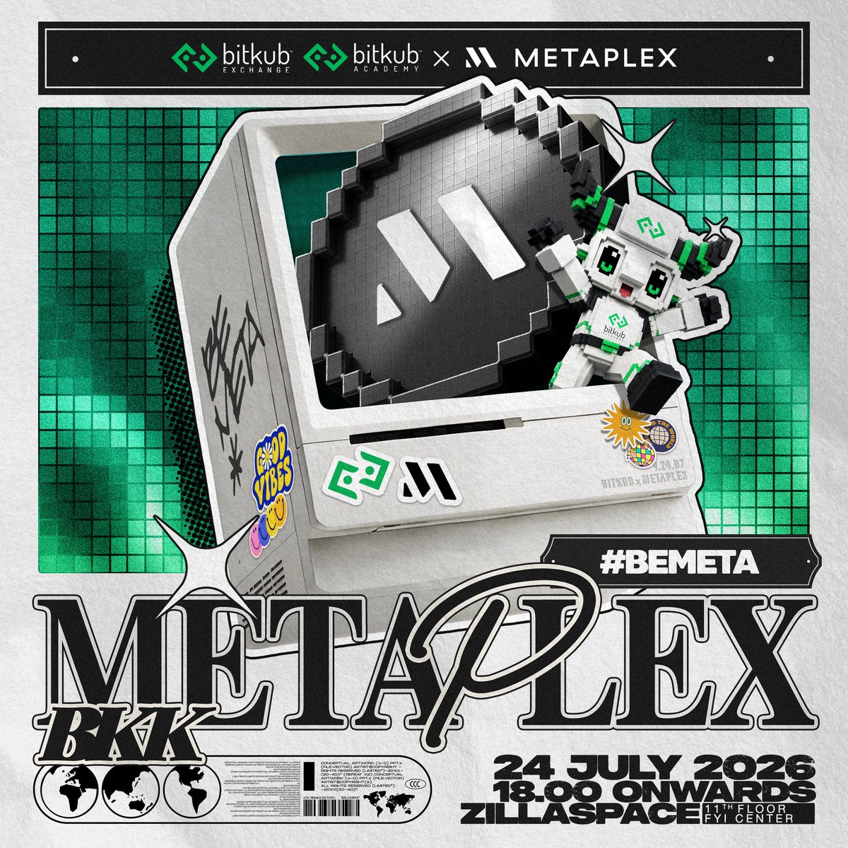 BitkubAcademy's tweet photo. ⚡เตรียมตัวเตรียมใจให้พร้อม!

Bitkub x @metaplex ขอเชิญทุกคนมาร่วมงาน Metaplex BKK — งานที่จะพาคุณไปเรียนรู้และทำความเข้าใจการสร้างเหรียญบนบล็อกเชนในยุคใหม่ ที่ใครๆ ก็เข้าถึงได้! 💚
.
📌 ลงทะเบียนฟรี! ที่นั่งจำนวนจำกัด >>> https://t.co/rmtGC7eWiK
.
✨ ร่วมกิจกรรมสนุกๆ และลุ้นรับของที่ระลึกมากมาย
🎙️ ฟัง Exclusive Keynote จากผู้ก่อตั้ง Metaplex
🥂 Free-Flow Networking: ดื่มด่ำกับบรรยากาศสนุกสนานและเป็นกันเอง
.
แล้วพบกัน🤝
🗓 วันที่ 24 กรกฎาคม 2569
⏰ เวลา 18:00 - 21:00 น.
📍 สถานที่ ZillaSpace, FYI Center Tower 2 ชั้น 11
.
📌 กำหนดการ
- 18:00 - 19:00 | ลงทะเบียน
- 19:00 - 19:10 | Keynote Speech โดย Stephen Hess ผู้ก่อตั้ง Metaplex Protocol
- 19:10 - 19:30 | กล่าวต้อนรับโดย คุณสุกฤษฏิ์ พุทธวิริยะ กรรมการบริษัท บริษัท บิทคับ แล็บส์ จำกัด
- 19:30 - 19:50 | ร่วมพูดคุยเจาะลึก: Bitkub x Metaplex — "Why Thailand, Why Now?"
- 19:50 - 20:10 | เปิดเวทีทำความรู้จัก Metaplex Ecosystem Showcase
- 20:10 - 20:30 | กิจกรรมผ่าน Slido: ทำความรู้จักกับ Metaplex [รับ Airdrop]
- 20:30 - 21:00 | ช่วงพบปะพูดคุยและสร้างเครือข่าย (Networking Session)
.
"คริปโทเคอร์เรนซีและโทเคนดิจิทัลมีความเสี่ยงสูง ท่านอาจสูญเสียเงินลงทุนได้ทั้งจำนวน โปรดศึกษาและลงทุนให้เหมาะสมกับระดับความเสี่ยงที่ยอมรับได้
—————————————————————————
⚡ Get ready!

Bitkub x @metaplex invites everyone to Metaplex BKK — an event that takes you to learn and understand how tokens are built on the blockchain in a new era that anyone can access! 💚
.
📌 Register for free! Limited seats available >>> https://t.co/rmtGC7eWiK
.
✨ Join the fun and stand a chance to win exclusive merch & giveaways

🎙️ Listen to an Exclusive Keynote from the Founder of Metaplex

🥂 Free-Flow Networking: Soak up a fun and friendly atmosphere
.
See you there 🤝
🗓 Date: July 24, 2026
⏰ Time: 6:00 PM - 9:00 PM
📍 Venue: ZillaSpace, FYI Center Tower 2, 11th Floor
.
📌 Agenda
- 18:00 - 19:00 | Registration
- 19:00 - 19:10 | Keynote Speech by Stephen Hess, Founder of Metaplex Protocol
- 19:10 - 19:30 | Welcome Speech by Sugrit Puthaviriya, Member of the Board of Directors, Bitkub Labs Co., Ltd.
- 19:30 - 19:50 | Fireside Chat: Bitkub x Metaplex — "Why Thailand, Why Now?"
- 19:50 - 20:10 | Metaplex Ecosystem Showcase
- 20:10 - 20:30 | Slido Activities: Get to Know Metaplex [Airdrop]
- 20:30 - 21:00 | Networking Session
.
"Cryptocurrency and digital tokens involve high risks; investors may lose all investment money and should study information carefully and make investments according to their own risk profile."

#BitkubxMetaplex #BitkubAcademy #Bitkub #Metaplex #bkkevent