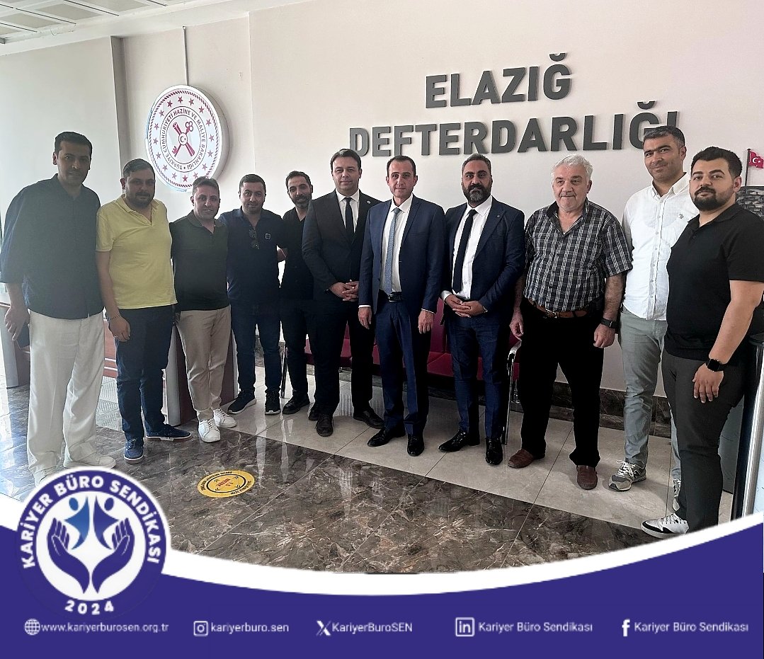 KariyerBuroSEN's tweet photo. Genel Başkanımız Sayın Tolga AKGÜL ve Genel Başkan Yardımcımız Sayın Aykut EMİRAHMET'in katılımlarıyla Elazığ programı kapsamında, Elazığ Defterdar Vekili Sayın Mustafa BAĞSIZ makamında ziyaret edilmiştir.

Program boyunca Elazığ Defterdarlığında görev yapan çalışma arkadaşlarımızla bir araya gelinerek sendikamızın vizyonunu, yürüttüğümüz çalışmalar ve hedeflerimiz paylaşılmıştır. Samimi sohbetler eşliğinde meslektaşlarımızın görüş ve beklentileri dinlenmiş, ortak hedeflerimiz üzerine değerlendirmelerde bulunulmuştur.

Aynı ortamı ve aynı değerleri paylaşmanın verdiği dayanışma duygusu, güçlü bir sendikal yapının en önemli kaynağıdır. Kariyer Büro Sendikası olarak yan yana olmaya ve birlikte güçlenmeye devam edeceğiz.

#KariyerBüroSendikası
#KariyerBüroSen