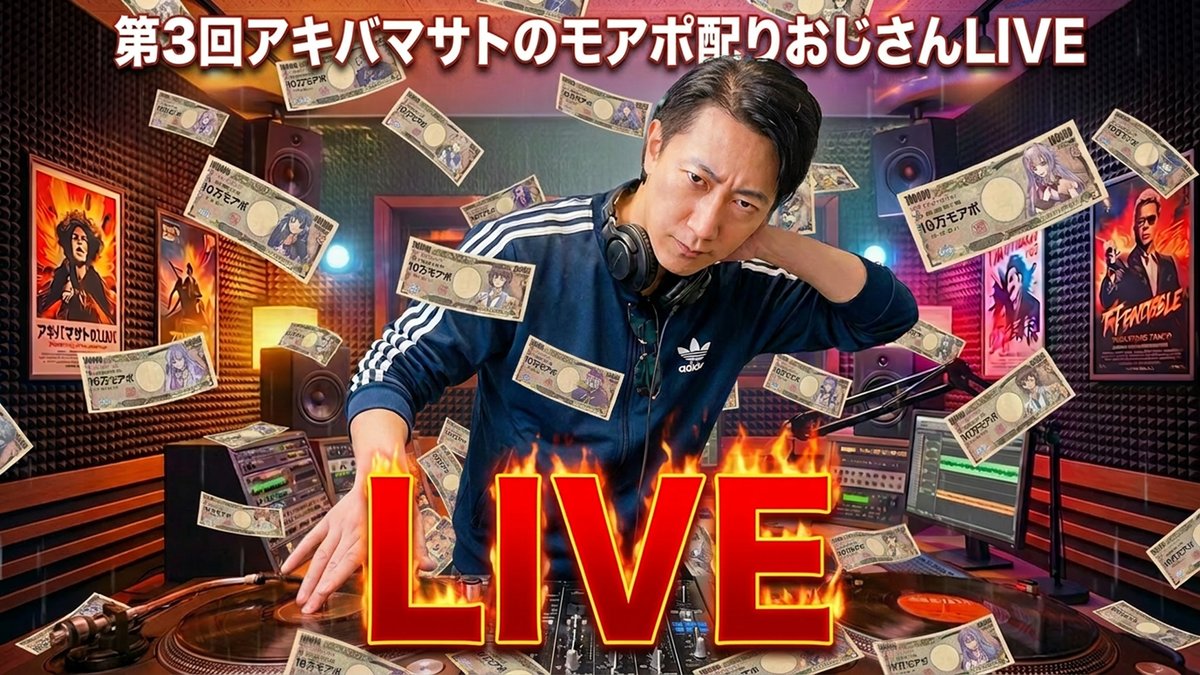 Akibamasato4's tweet photo. 本日20時から、第2回モアポ配りおじさん
（毎週10万円分オンライン風イ谷おごりおじさん）
Youtubeライブだよ！
プロフのlinktr「YouTube」からご視聴ください😃 https://t.co/NQv7FWmv5U