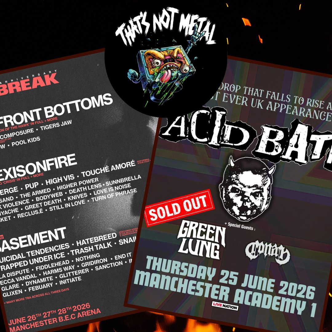 NotMetalPod's tweet photo. Two hard and heavy events hit the UK heat this week, as @OutbreakFest brings Hatebreed, Converge, Alexisonfire, Basement, &amp; loads more, and Acid Bath's mad reunion brings the swamp to town their first ever UK appearance.

https://t.co/a6tlT9EHaQ https://t.co/EqEBQulKad