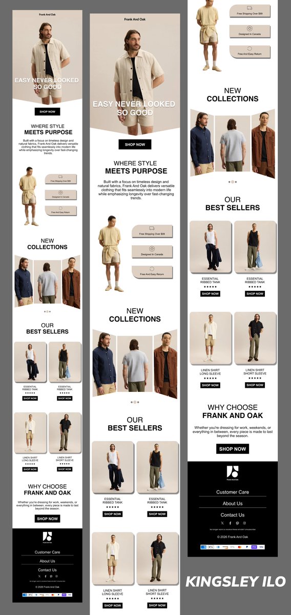 Kasley90's tweet photo. Email Design Mockup For FRANK AND OAK

I’m open to collaborate with agencies and e-commerce brands, send me a DM let’s discuss. https://t.co/Br7QMEhdKy