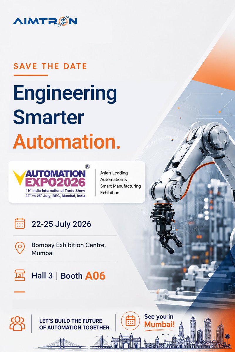 aimtronindia's tweet photo. Engineering smarter automation starts with the right manufacturing partner. Visit #AimtronElectronics at #AutomationExpo2026 to discover design-led engineering, #embeddedsystems, high-reliability #EMS, and system integration for scalable industrial automation solutions. https://t.co/Kx1jIcWcne