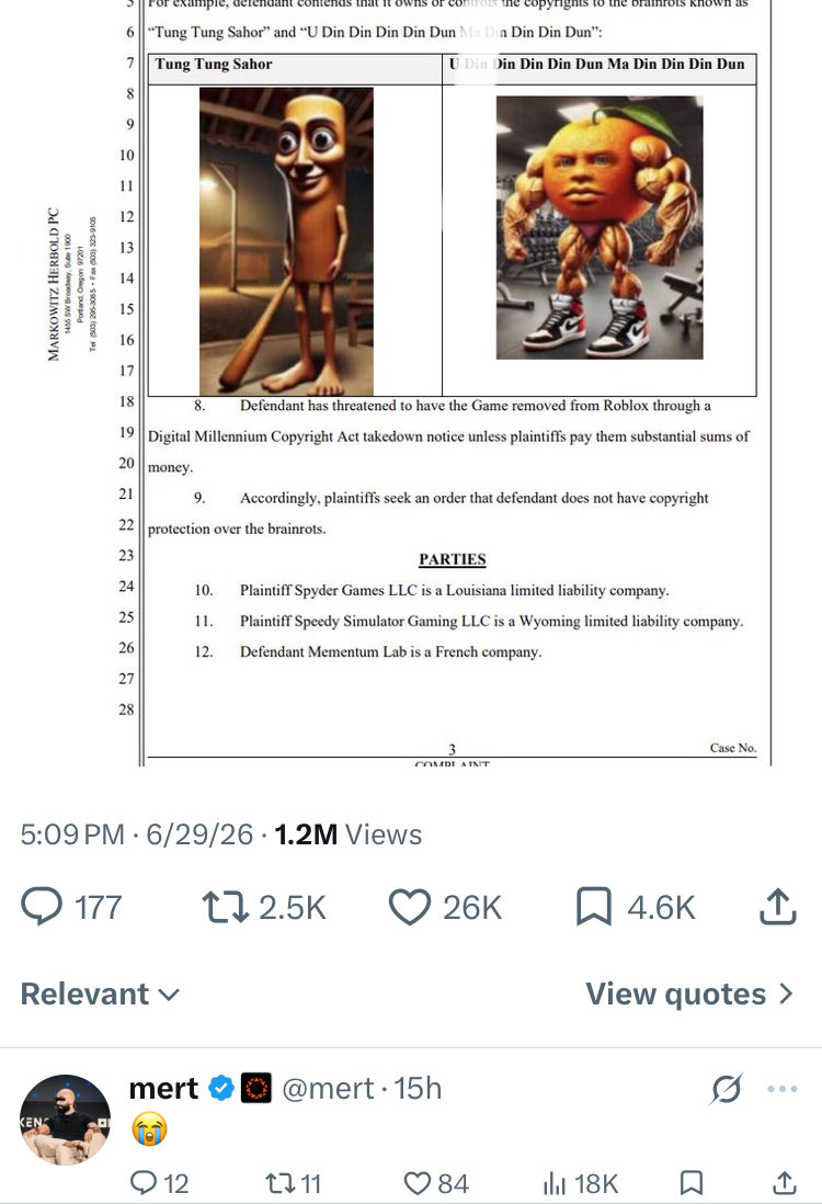 Cryptomaxxxxing's tweet photo. @hailey_cryptoo Imagine calling Udin at 200k!

• A REAL lawsuit over $udin and tripleT ✅
• The dev of Steal a Brainrot is fighting over $Udin rights ✅

If $TripleT can do $13M+, I see no reason why $Udin can’t send to $1.5M+.

@Pumpfun 

2aQKC1xiKpEyAWvzSDrULnYLVuybWyx7qrsnpP8hpump https://t.co/Yqj0PSfDTU