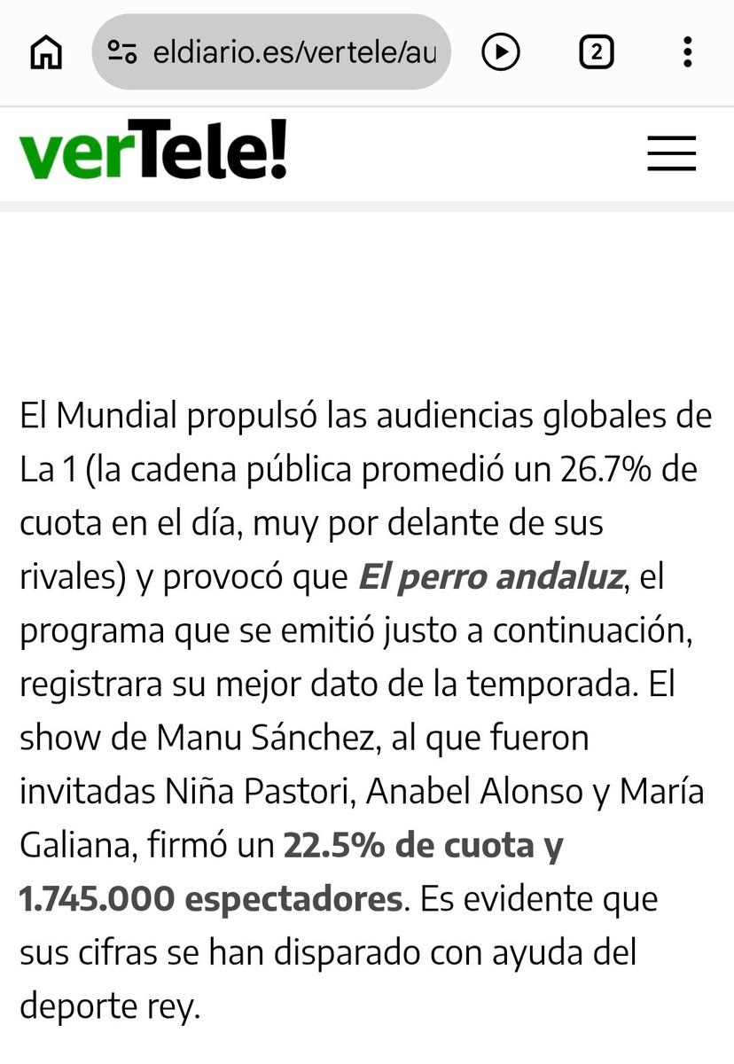 Pulgapuche87's tweet photo. @PerroAndaluzTVE No tendrá nada que ver el fútbol, no? Ojalá se pudiera ver la audiencia por minutos https://t.co/GgDT6VzLiX