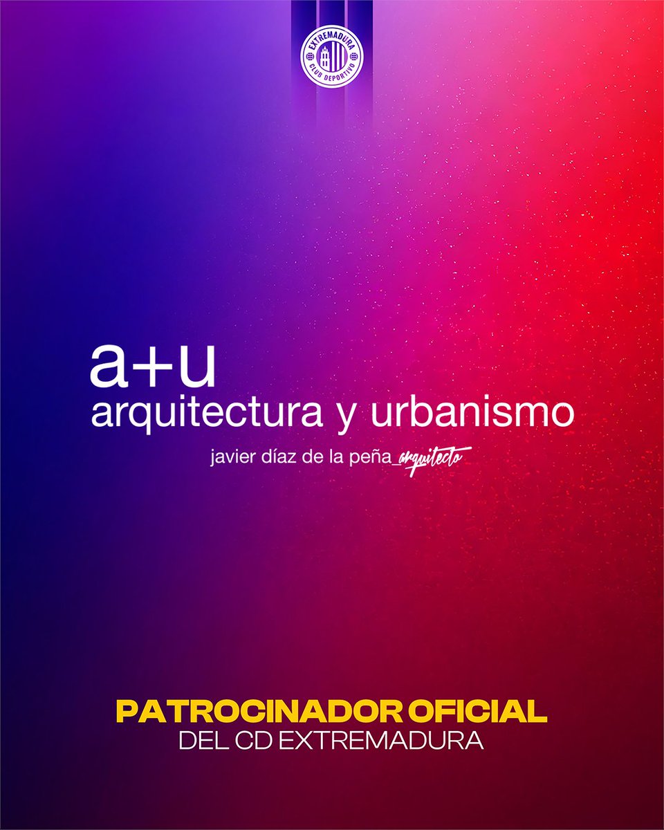 CDExt1924's tweet photo. 🔵 𝐏𝐀𝐓𝐑𝐎𝐂𝐈𝐍𝐀𝐃𝐎𝐑 𝐂𝐃 𝐄𝐗𝐓𝐑𝐄𝐌𝐀𝐃𝐔𝐑𝐀 🔴

🤝 ¡Seguimos sumando talento a nuestra familia azulgrana!

Damos la bienvenida a A+U Arquitectura y Urbanismo como patrocinador colaborador del CD Extremadura para la temporada 26/27.

El despacho de arquitectura, dirigido por Javier Díaz de la Peña y con sede en la calle Prim, s/n, de Almendralejo, renueva un año más su compromiso con nuestro proyecto.

Porque también se construyen los sueños desde los planos, A+U Arquitectura y Urbanismo continúa diseñando en azulgrana.

¡Gracias por vuestra confianza y bienvenidos una temporada más a la familia del CD Extremadura! 💙❤️