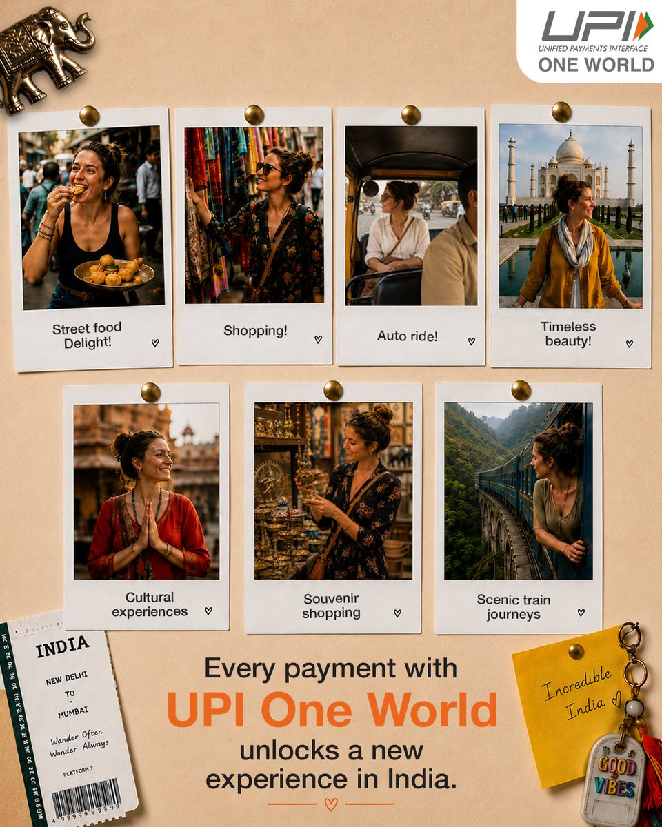 UPI_NPCI's tweet photo. A trip to India eventually becomes a wall full of memories.
UPI One World helps make payments seamless for NRIs and foreign nationals, so you can focus on collecting memories instead.
#UPIOneWorld #UPI #UPIIndia #UPIChalega https://t.co/0vDFci7BNL