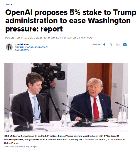 cutekimy_'s tweet photo. Breaking 🚨: OpenAI might hand over 5% to the Trump Administration 👀 At their $852 Billion valuation, that's around $42 Billion 🤑 https://t.co/cNQtHDn9Ma