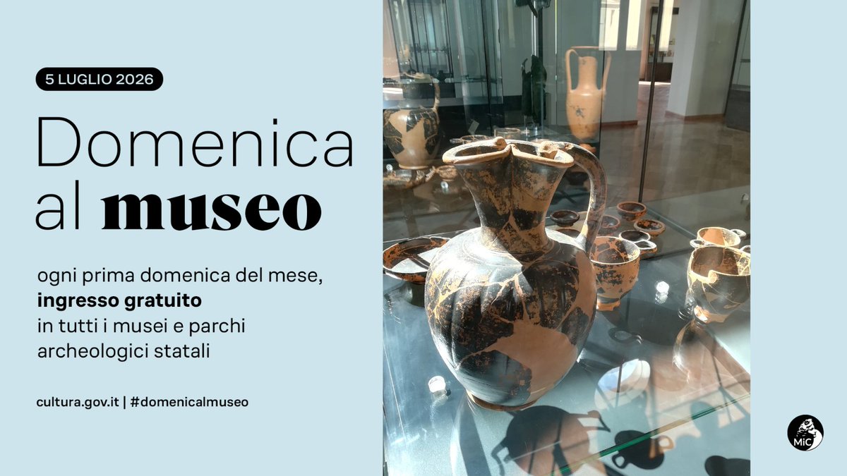 Museo_Eboli's tweet photo. 📣#5luglio 
è la #domenicalmuseo, l'iniziativa del @MiC_Italia  che prevede l'ingresso gratuito nei musei e parchi archeologici statali! 🆓
Al @Museo_Eboli aperti h. 9.00/13.30 (ultimo ingresso h. 13.00). Visite guidate gratuite.🆓
Vi aspettiamo!😍
@CarmelaCusmai @stelle_lune https://t.co/QeIKfPWmZs