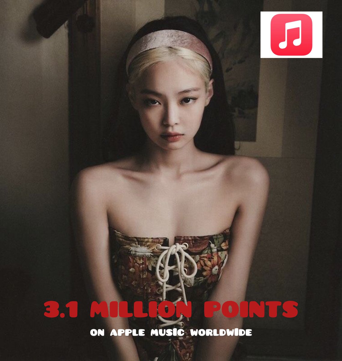 rubyjaneimpact's tweet photo. JENNIE’nin “Ruby” albümü Apple Music Worldwide listesinde 3.1 milyon puanı aşarak bu dönüm noktasına ulaşan İLK ve TEK Kpop solisti albümü oldu. https://t.co/sUvra6PiG3