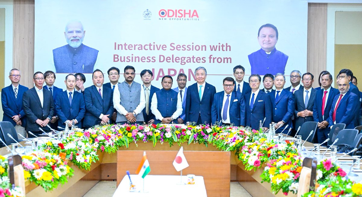 IPR_Odisha's tweet photo. Hon’ble Chief Minister Mohan Charan Majhi addressing the esteemed delegation of Japanese Industry Leaders at the Convention Center, Lokseva Bhawan today. A meaningful dialogue on investment, technology, and shared growth to further strengthen India–Japan economic partnership. https://t.co/p1JYydKELt